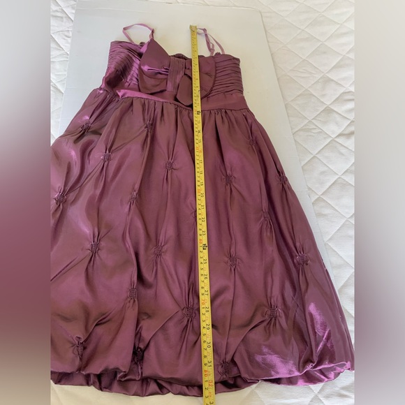 Beautiful shiny mini prom dress rose color big bow spagetthi straps elastic top - Picture 14 of 14